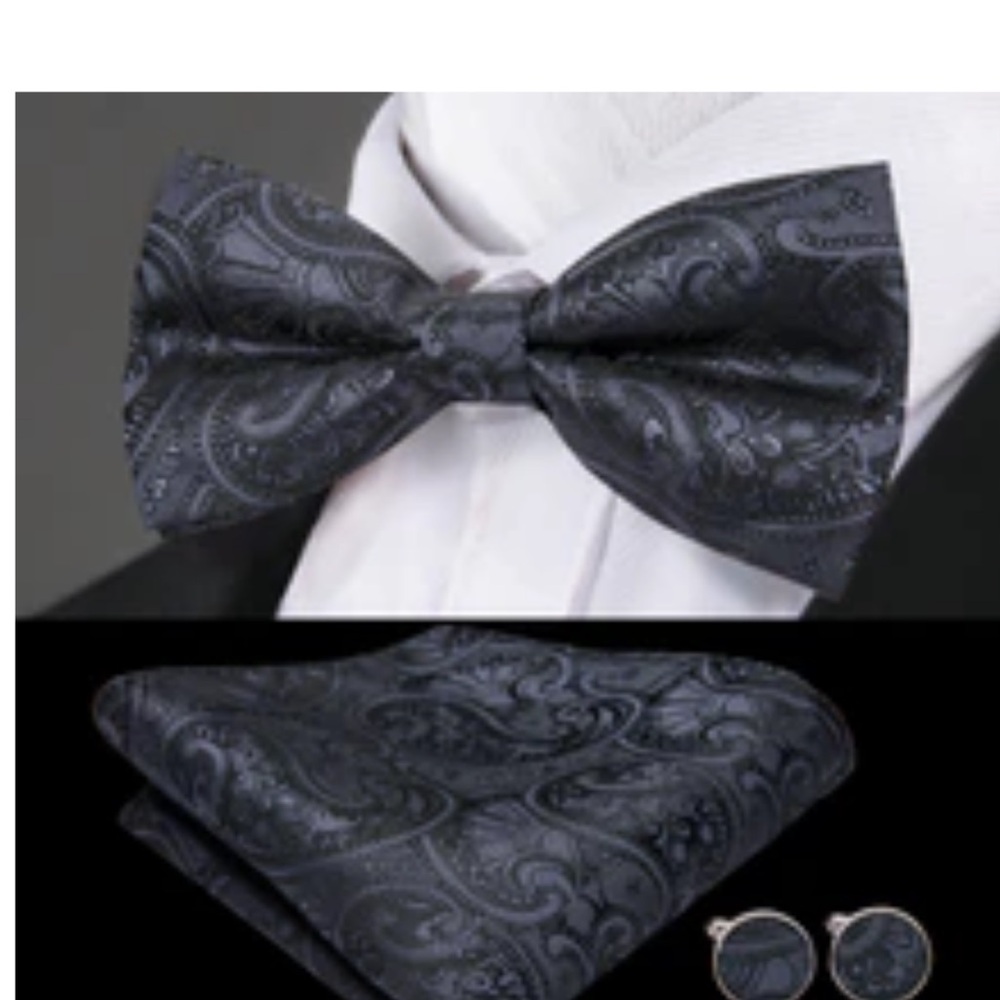 Elegant Black Paisley Bow Tie Set